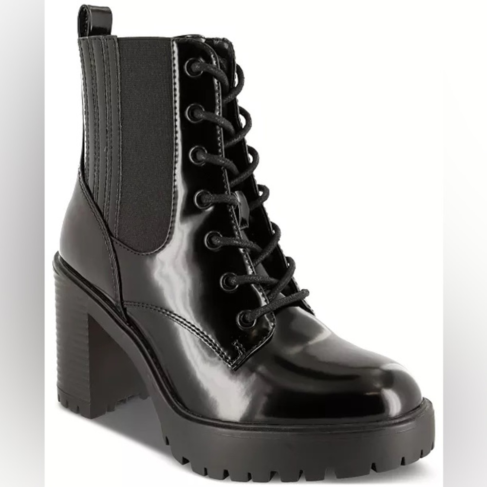 MIA Shiny Black Lace-Up Boots